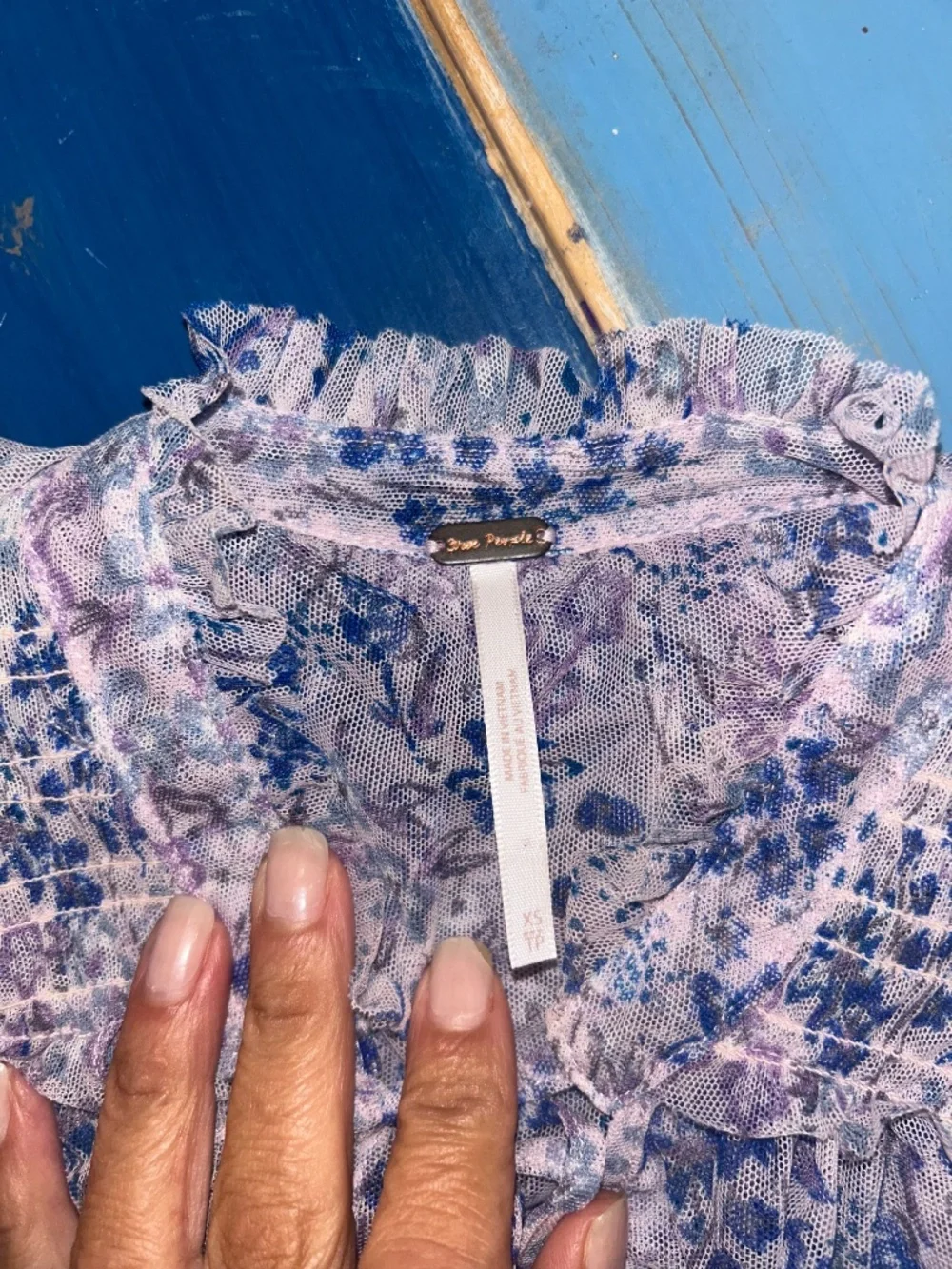 Free People Purple Floral Smocked Long Sleeve Peasant Blouse Women's Size S/P